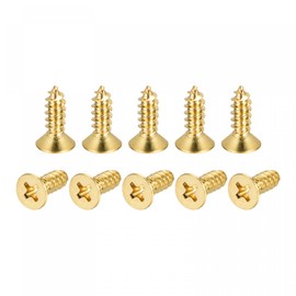 sourcing map Brass Wood Screws, M5x16mm Phillips Flat Head Self Tapping Connector for Door Hinges, Wooden Furniture, Home Appliances 16Pcs