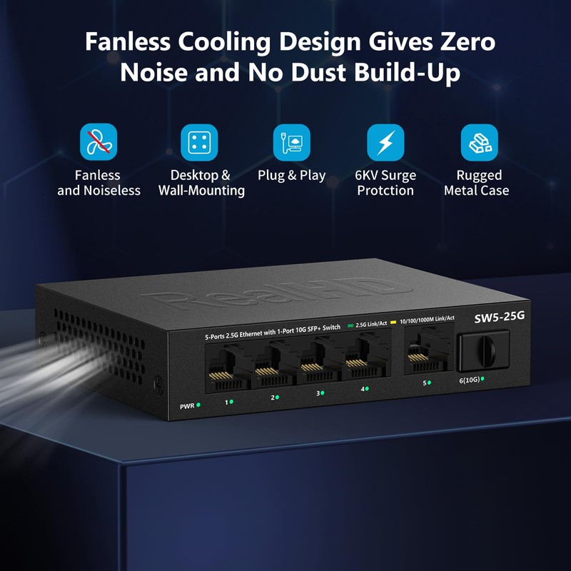 5 Port 2.5GB Ethernet Switch Unmanaged Network Switch | 5