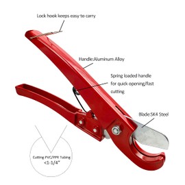 TEXALAN Pex Cutter, Hose and Pipe Cutter for PEX, PVC (Thin), PPR Plastic, Ratcheting PVC Pipe Cutter