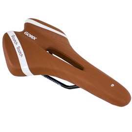 GORIX Bike Saddle Seat Comfortable Cushion with Rail Mountain Road Bicycle for Men and Women (A6-1) (Light Brown×White)