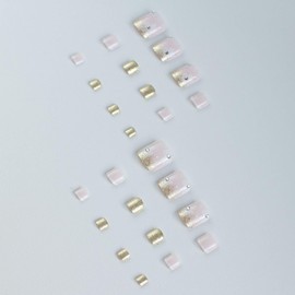 24 Pcs Pink Press on Toenails Short Square - MINGCHUN Summer French Fake Toe Nails Art Tips with Flowers Gold Glitter Rhinestones Full Cover False Nails Glue on Nails for Women Manicure Decorations