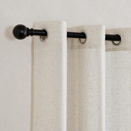 KGORGE Short Linen Curtains Eyelets 135 cm x 140 cm (H x W) Linen Look Curtains Semi-Transparent Boho Curtains for Kitchen/Bathroom Window Living Room Eyelet Curtain Set of 2 Natural Colour