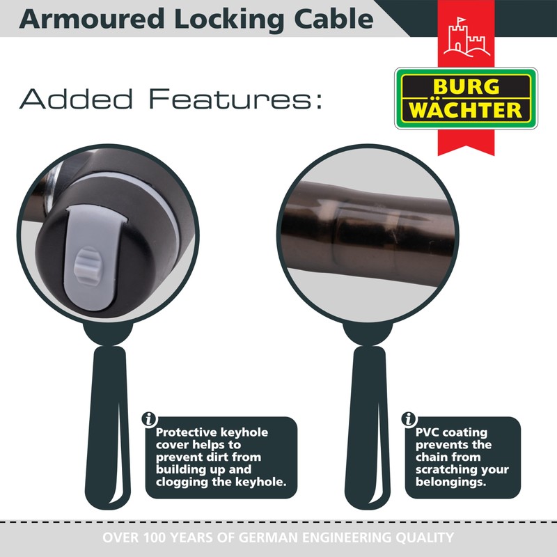Sterling 1810 AK 18mm Heavy Duty Armoured Locking Cable, Black