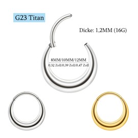 Lantine G23 Titanium 16G (1.2mm) Septum Piercing Ring - Various Sizes and Colours Hypoallergenic Septum Helix Cartilage Rook Conch Velvet Pouch, Titanium