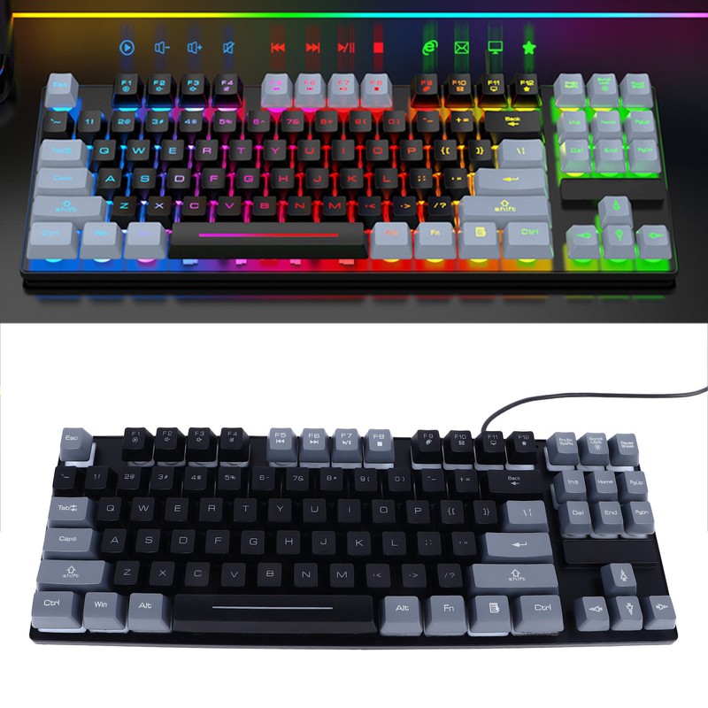 Gaming Keyboard USB 87 Keys RGB Backlit Floating Keycaps Contrast
