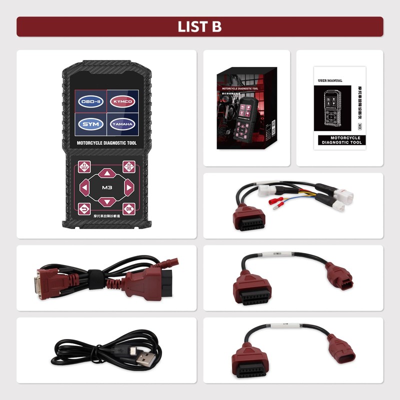QPKING M3‑B Motorcycle Diagnostic Tool for KYMCO 3P, SYM 3P,