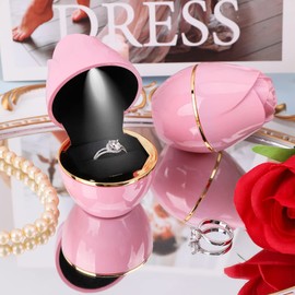 iSuperb Pink Ring Box LED Ring Case Rose Jewelry Box for Proposal Engagement Wedding Anniversary Valentines Birthday Gift (Pink)