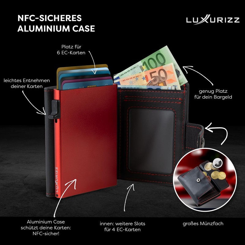 Luxurizz Smart Wallet, Red/black, Minimalist