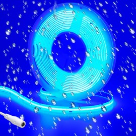 GOMING DC 24V COB LED Strip Light Blue IP65 Waterproof 5M/16.4ft Uniform Glow 2400LEDs Flexible LED Tape Lights for DIY Garden Backyard Corridor Stairs Decoration(No Power Supply)