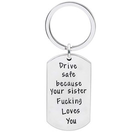 Meiligo Drive Safe Keychain - Silver, Modern Classic, Men's Gift