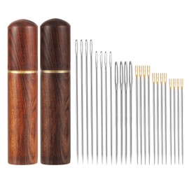 12pcs Self Threading Needles with 12pcs Large Big Eye Needle, Different Size Embroidery Hand Sewing Needle Side Hanging Yarn Needle Easy Thread Tapestry Tool Accessories with 2 Wooden Case (Gold)