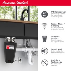 American Standard 10-US-AS-3 Garbage Disposer, 1/3 HP, Black