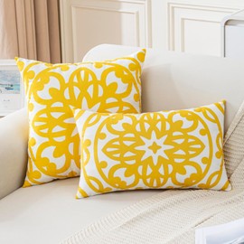 Jayusaror Cushion Cover, 40 x 40 cm, Yellow Cushion Covers, Decorative Mandala Boho Cushion Cover, Sofa Cushion, Soft Velvet Couch Cushion for Living Room, Sofa, Bedroom, Set of 2