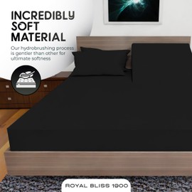 Royal Bliss 1900 Top Split Flex Head King Size Sheet Set - Egyptian Quality Ultra-Soft Bed Sheets - Double Brushed - Deep Pockets- Easy Fit - 4 Piece Set- Fade Resistant (Black)