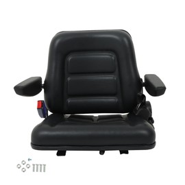munirater Universal Fold Down Forklift Seat with Seatbelt Armrest and Slide Replacement for Excavator Skid Loader Backhoe Dozer Telehandler