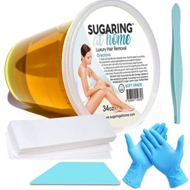 Sugaring Wax for Legs Kit with Tweezer, Strips, Applicator and Gloves