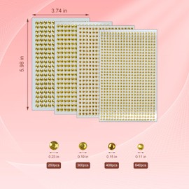 4 Sheets Self Adhesive Pearl Stickers Flat Back – Bling Rhinestone & Pearl Stickers 4 Sizes for DIY Crafts, Scrapbooking, Card Making, Nail Art, Face Makeup & Decorations (Gold)