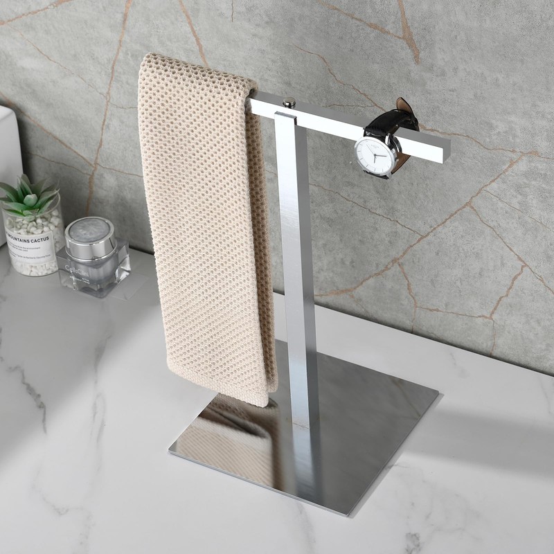 Hand Towel Holder Stand, Industrial Style Brass Shower Countertop Towel