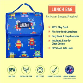 Wildkin Kids Insulated Lunch Bag for Boys & Girls, Reusable Lunch Bag is Perfect for Daycare & Preschool, Ideal Size for Packing Hot or Cold Snacks for School & Travel Lunch Bags (Robots)