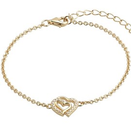 XENOX® Love Story Women's Bracelet Made of High-Quality 925 Sterling Silver with Heart Pendant and Zirconia Stones, One size, Sterling Silver, Cubic Zirconia