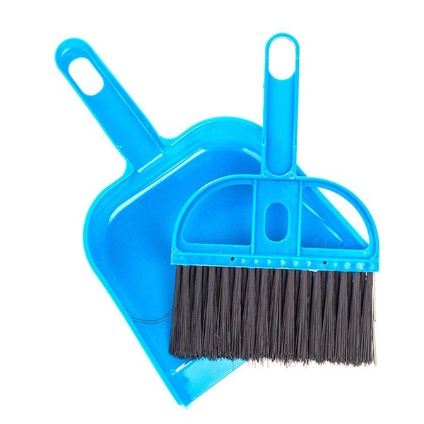 Pet Cage Broom Brush Dustpan Set - Small Cat Litter Sweeper for Pet Cage Clean and Car Keyboard Brush (Blue)