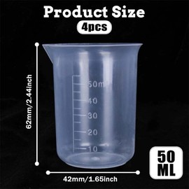Set of 4 Small Measuring Cups, Mini Measuring Cups, 50 ml, Measuring Cups for Laboratory, Kitchen, Garden, Separation Marks, 5 ml, Easy to Read