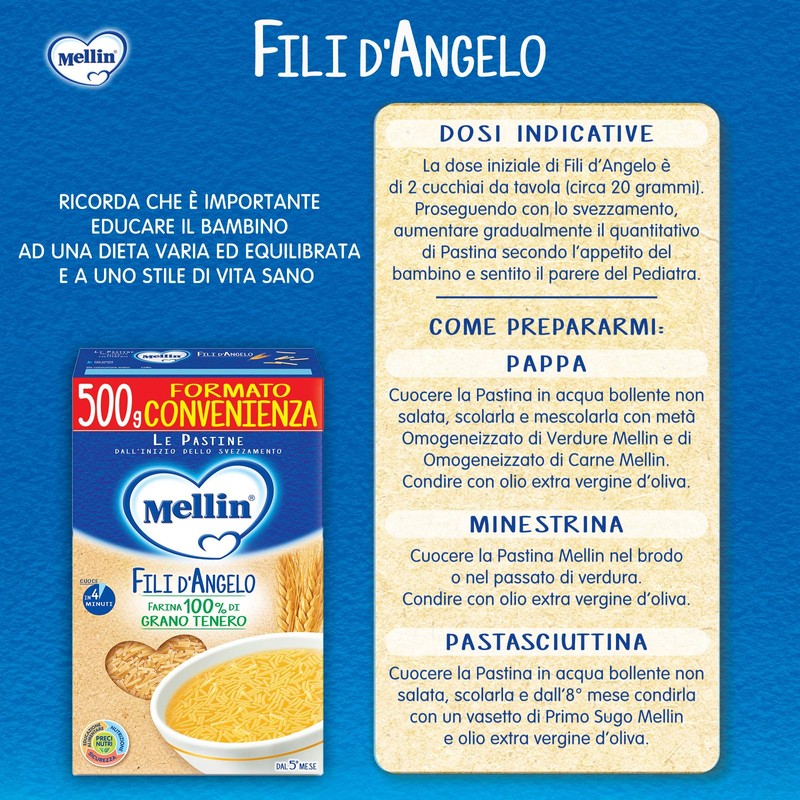 Mellin Pastina Fili d'Angelo, A base di Farina di Grano