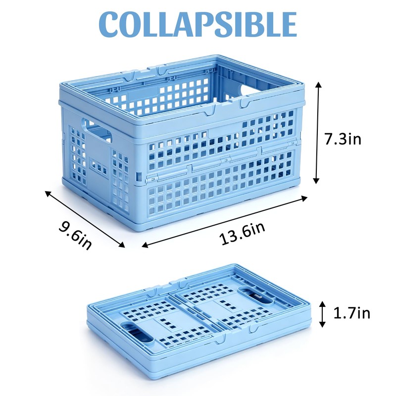Carperipher Plastic Storage Basket,15L Collapsible Milk Crate with Handle,Foldable Shopping