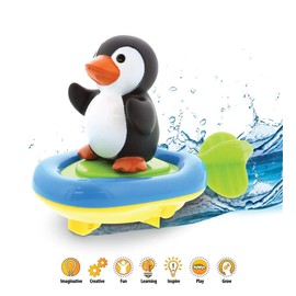 Dollibu Boat Racer Buddy, Fun Educational Bath Toy Finger Puppet Pull and Go Water Racing Sea Life Pal for Shower Pool Bathtub Swim Hard Surface - Baby Toddler and Boy - 6 Inch - 3 in 1 Game - Penguin