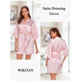 Wikoan Women's Satin Dressing Gown, Soft Silk Robe Lightweight Sleepwear for Bridal, Wedding Party Robes with Oblique V-Neck,XXL,Pink