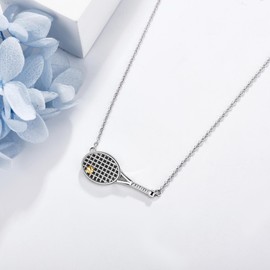 DAYLINLOVE Tennis Necklaces 925 Sterling Silver Tennis Racket Pendant Necklace Jewellery for Women, Sterling Silver, No Gemstone