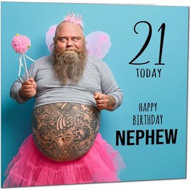 21st Nephew Funny Birthday Card - Bearded Man Joke Funny Nephews Birthday Card for 21 Year old twenty one, twenty first