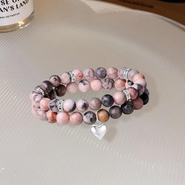 TTPSRY Set of 2 Natural Stone Love Bracelets, Stylish Healing Design for Everyday Use and Meditation Suitable for Women and Couples, Stone