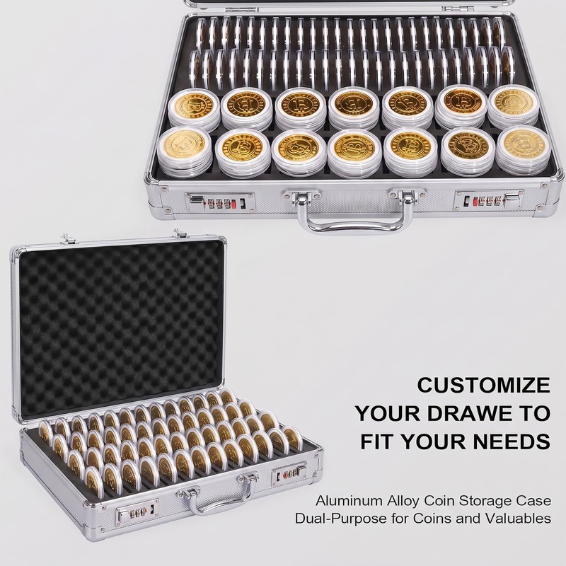 100-Slot Coin Storage Box, Dual Combination Locks, Aluminum Frame