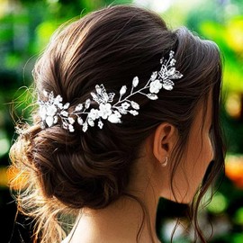 GORAIS Flower Wedding Hair Vine Crystal Bridal Hair Accessories Pearl Bride Hair Pieces for Women and Girls