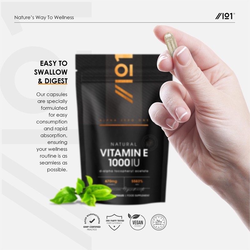 Vitamin E 1000IU D-Alpha Tocopherol – 100% Natural Vitamin E
