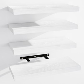 Venusmiles Bathroom Floating Shelves for Wall, 15" Wall Mounted Shelves with Invisible Brackets, 4 Small Wood Floating Wall Shelf Shelves for Living Room, Bedroom, Kitchen, Bathroom (White)