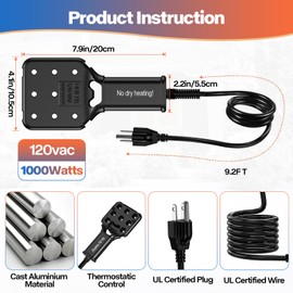 Smart Heater for Stock Tanks, Ponds & Livestock – 35°F On / 77°F Off, 1000W