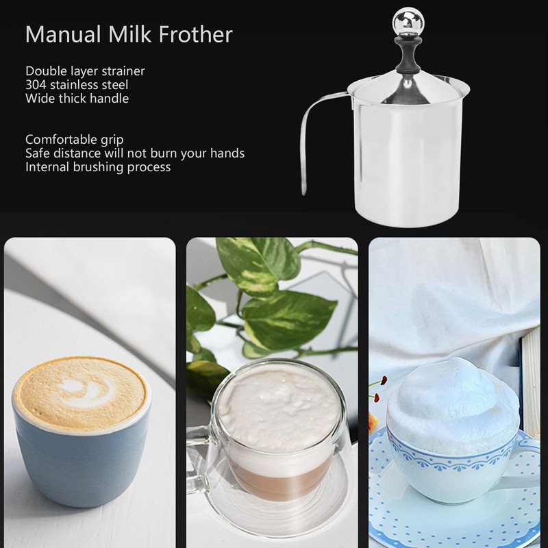 Manual Milk Frother 304 Stainless Steel Double Layer Brushed Process