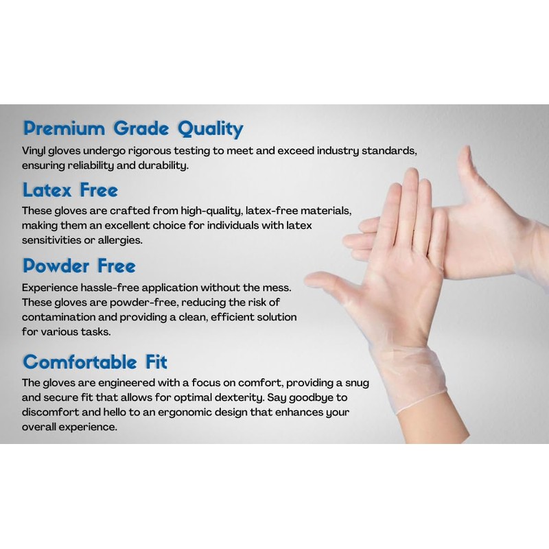 100 Disposable Clear Vinyl Gloves | Powder Free | Latex