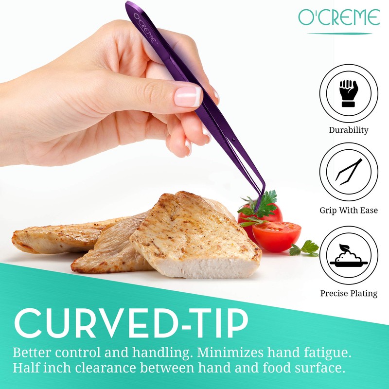 O'Creme Purple Stainless Steel Precision Kitchen Culinary Fine-Tip Tweezer Tongs,