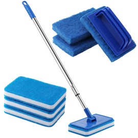 Newtay 6 Pcs Small Pool Scrub Hand Held Brush 5.5 x 3.15in Surface Scrubbing Scouring Sponge Pad Swimming Pool Cleaning Brush Scrub Sponges for Tile Grout Walls Spas Kitchen Bathroom Tub
