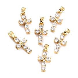 KitBeads 10 Pieces Christian Crucifix Pendant Gold Plated Cross Pendant Clear Cubic Zirconia Cross Pendant for Jewelry Making Bracelets