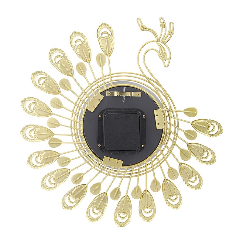 Iron Modern Wall Clock Large 3D Peacock Shape Non Ticking