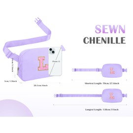 COSHAYSOO Easter Birthday Initial Gifts for Teen Girls 5 6 7 8 9 10 11 12 13 14 Year Old Purple Fanny Pack for Girls Belt Bag Crossbody Travel Purse Unique Trendy Preppy Stuff Chenille Letter L