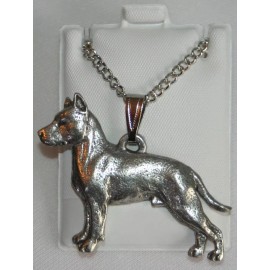 American Staffordshire Dog Harris Fine Pewter Pendant w Chain Necklace USA Made