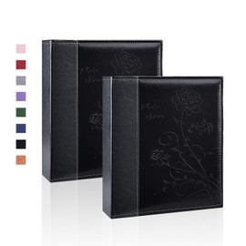 Artmag Photo Album 5x7 Photos, 2 Packs Clear Pages Leather Cover Slide in Album Book Each Holds 100 5x7 Photos Picture Book for Artwork Postcards Family Wedding Anniversary (Black)