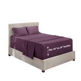 Hearth & Harbor Extra Deep Pocket King Sheets - 4 Piece Hotel Luxury King Sheet Set Fits Up to 24" Mattress - Ultra Soft Luxury King Bed Sheet Set - Soft & Breathable, King, Purple Eggplant