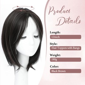 Megito Hair Topper 12inch Clip in Synthetic Hair Toppers for Women with Thinning Hair Layered 6.5"X6.5" Big Base Toppers Hair Pieces for Women Daily Wear Black Brown