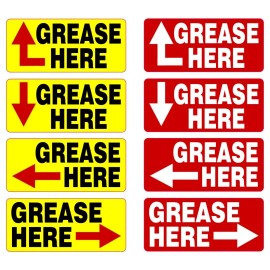 StickerSector GREASE HERE ARROW Label sticker - 20 decals per package - Red or Yellow SF1014 - YELLOW, 3.25" x 1.5"